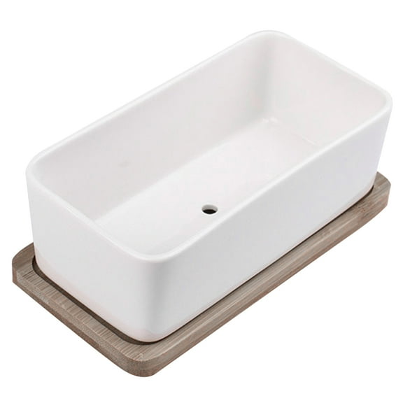 Spatiy Rectangular Ceramic Planter Pot Flower Container Window Box Saucer Tray for Home Office Indoor Outdoor Garden Decoration ( Flower Pot with Tray )
