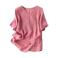 thumbnail image 2 of Brilliant Womens Tops Plus Size under $5 Spring Summer 2025 Womens Spring Summer Solid Color Casual Loose Fashion T-Shirt Short Sleeve V-Neck Tops Cotton Linen Blouse/Pink/M-4XL, 2 of 6