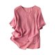 thumbnail image 2 of ICHUANYI Clearance Womens Spring Summer Solid Color Casual Loose Fashion T-Shirt Short Sleeve V-Neck Embroidery Button Tops Cotton And Linen Blouse(Hot Pink, XL) ICHUANYI WER2023080802587, 2 of 6