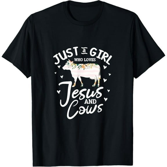 Cow Jesus Christian Just A Girl Who Loves Jesus and Cows T-ShirtMen and women, Black T-shirt, size: Extra large