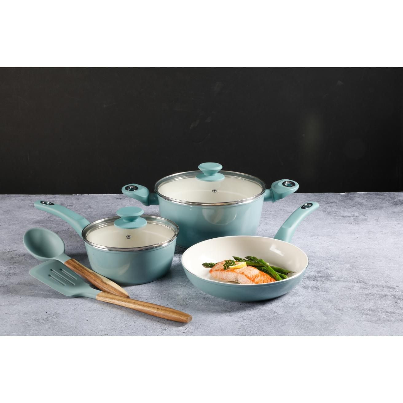 Gibson Plaza CafÃ© 7 Piece Aluminum Cookware Set, Sky with Soft Touch Bakelite Handle