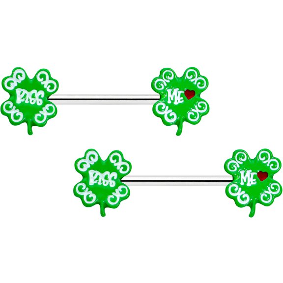 Body Candy 14G Womens Piercing Steel 2Pc Kiss Me Shamrock St Patricks Mens Nipple Ring Set 9/16
