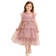 thumbnail image 3 of Curuila Kids Toddler Girls Mesh Dress Flutter Sleeve Floral Embroider Crew Neck Party Comfort Dresses For Girls Size 4-5 Years, 3 of 5