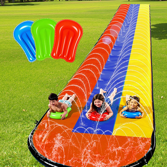 ALLJOY 16*7ft Three Water Slide for Adult Kids, Heavy Duty Lawn Water Slide with Sprinkler and 3 Slip Inflatable Boards for Summer Yard Lawn Outdoor Water Play Activities