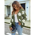 thumbnail image 2 of Women'S Floral Print Cardigan Long Sleeve Open Front Button Down V Neck Knitted Sweaters Green S, 2 of 6