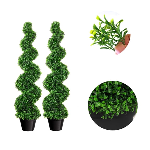 Set of 2 3.28ft Artificial Boxwood Spiral Topiary Trees, All-Year Green Fake Potted Plants, Weather Resistant Faux Greenery for Patio Balcony Living Room Indoor Outdoor Decor