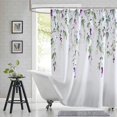 thumbnail image 6 of Long 72"x84" Watercolor Leaves Flowers Shower Curtain Set with Hooks,Green and Purple with Floral Bathroom Curtain,Waterproof Washable Fabric for Bathroom Decor, 6 of 6
