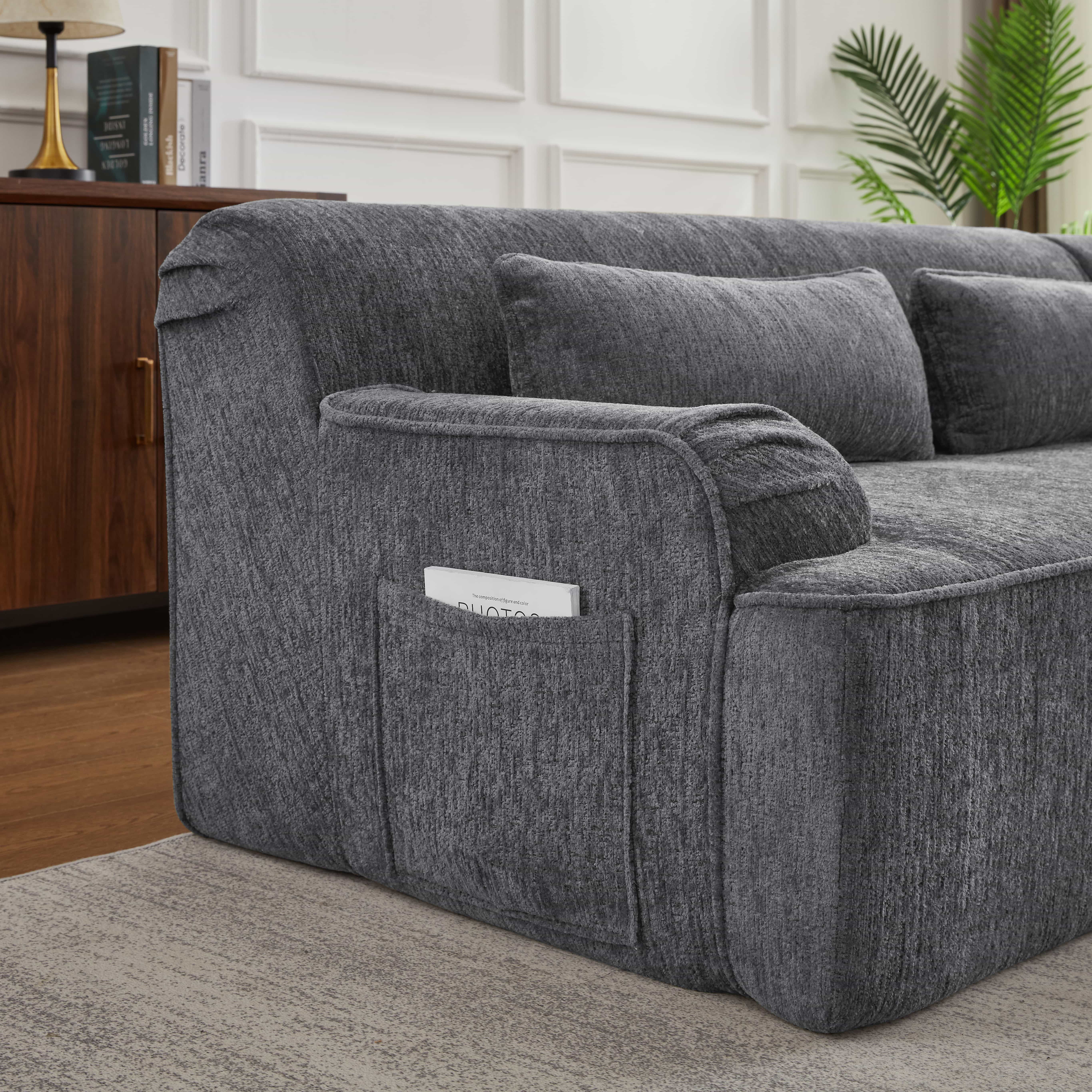 MAYEERTY Chenille L-Shape Oversized Sectional Sofa, Minimalist for Apartment, 102×65" Gray