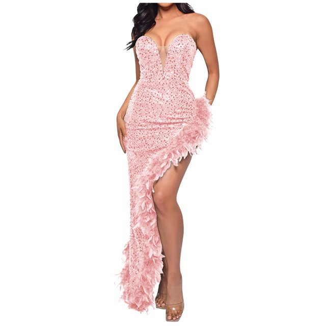 Mefallenssiah Robe à Sequins Sans Poitrine à Dos Ouvert pour Femmes