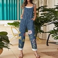 thumbnail image 5 of Iaqnaocc Beach Flowy Jumpsuits for Women Summer Boho Bib Overalls Casual Loose Vintage Floral Print Wide Leg Cropped Jumpsuit Sweet Beach Romper Pink XXL, 5 of 7