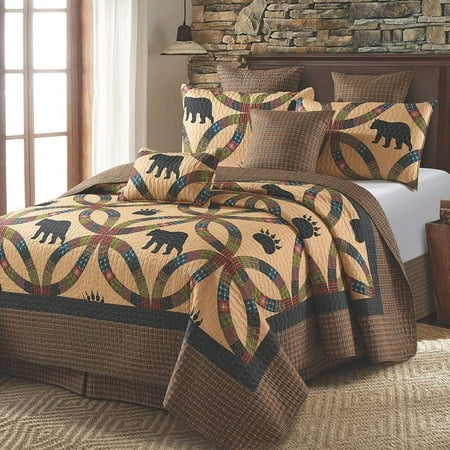 Virah Bella Collection Phyllis Dobbs Wedding Ring Bear and Paw Polyester Full/Queen Patchwork Quilt Bedding Set with 2 Standard Shams