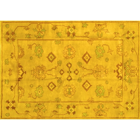 Ahgly Company Machine Washable Indoor Rectangle Persian Yellow Traditional Area Rugs, 5' x 7'