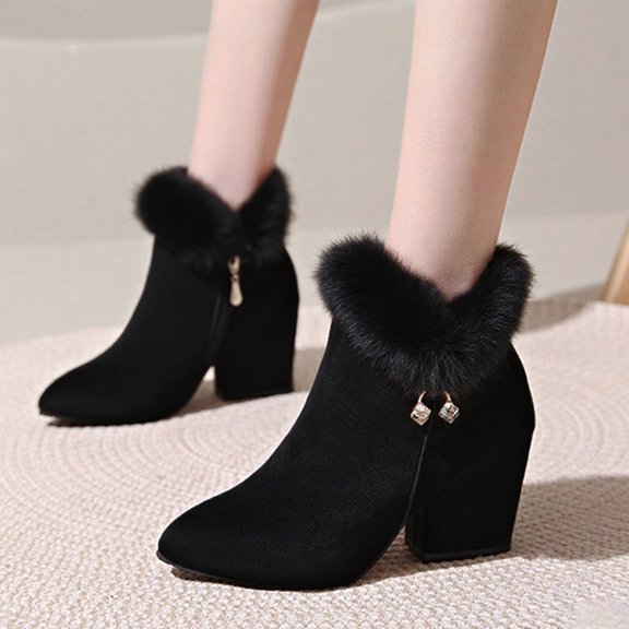 JUSLIO Womens Boots,Chunky Heel Boots Comfort Mid Calf Boots Solid Color Fashion Casual Pointed Toe Boots for Women