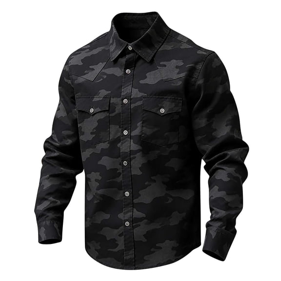 LEKWK Camouflage Shirt for Men Western Cowboy Style Long Sleeve Button Down Top Outdoor Hunting Ranch Rodeo Work Wear