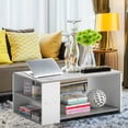 thumbnail image 3 of Gymax Table Basse à 2 Niveaux Table d'Appoint avec 2 Étagères de Rangement Bureau Gris, 3 of 9