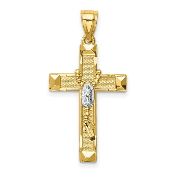 Auriga 14k Yellow Gold w/Rhodium Cross w/Rosary Pendant for Women