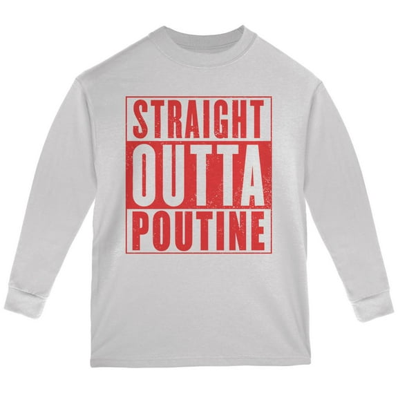 Straight Outta Poutine Youth Long Sleeve T Shirt White YSM