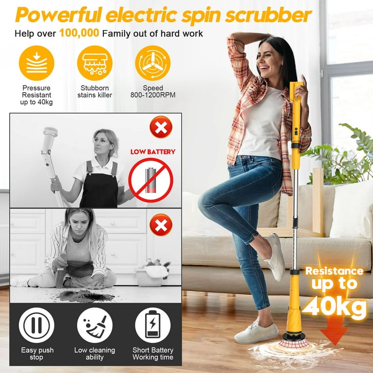 qimedo 1200 RPM Battery Electric Spin Scrubber, Highly Powerful Cordless  Cleaning Brush with Smart Display, Electric Tile Floor Scrubber with 8