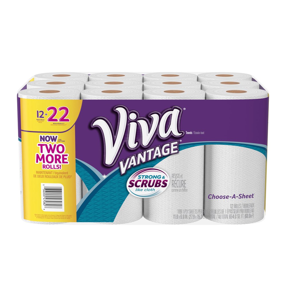 Viva Vantage ChooseASheet Paper Towels, White, 12 Mega Rolls