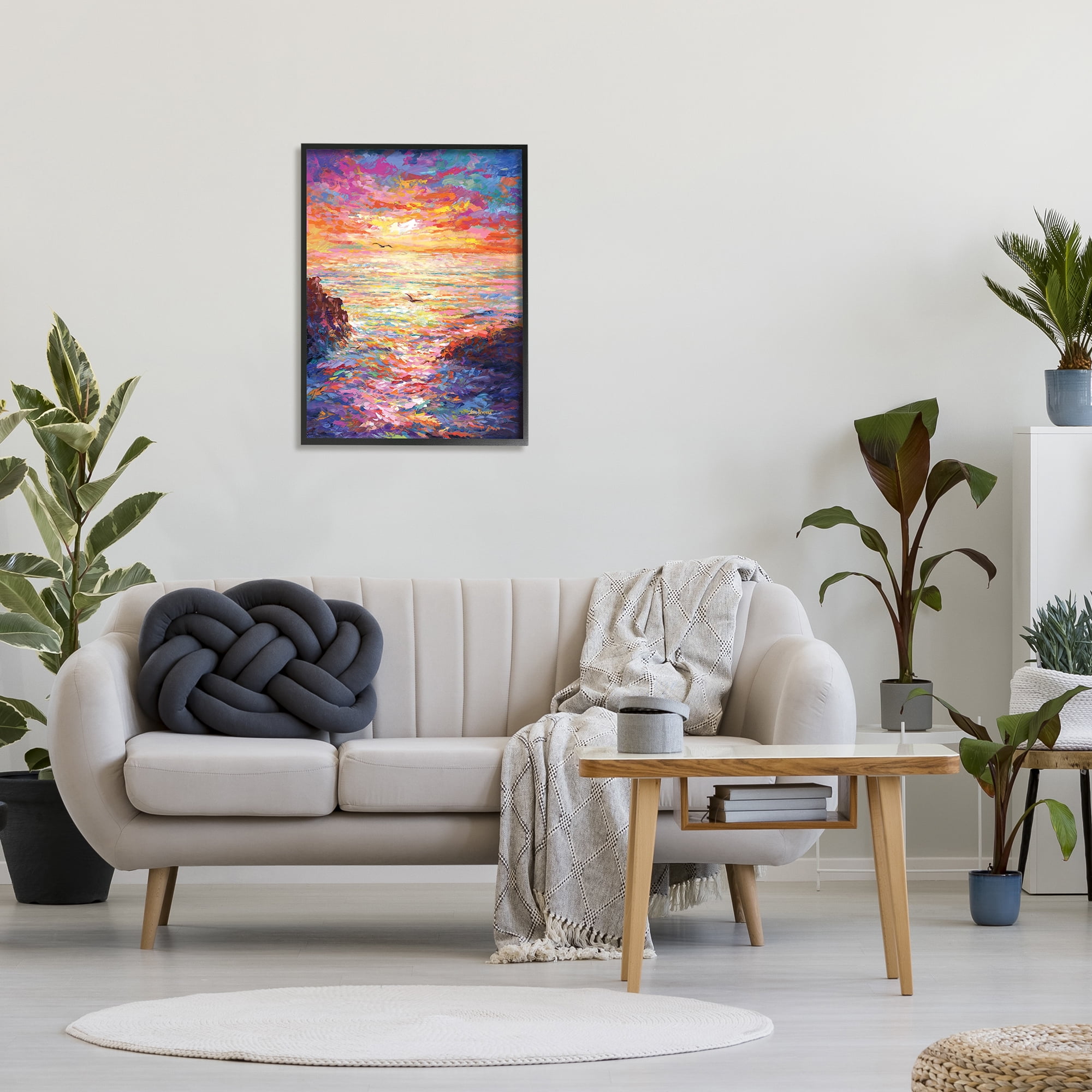 Stupell Industries Vibrant Abstract Ocean Sunset Landscape Painting Black Framed Art Print Wall Art, 24 x 30