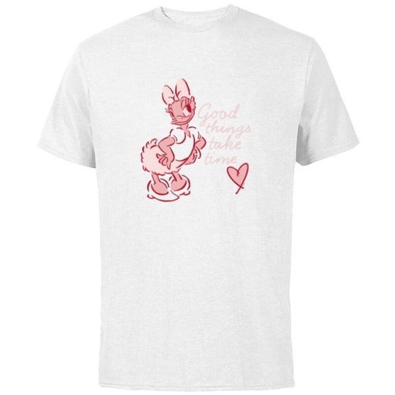 Disney Daisy Duck Retro Vintage Heart Good Things Take Time - Short Sleeve Cotton T-Shirt for Adults - Customized-White
