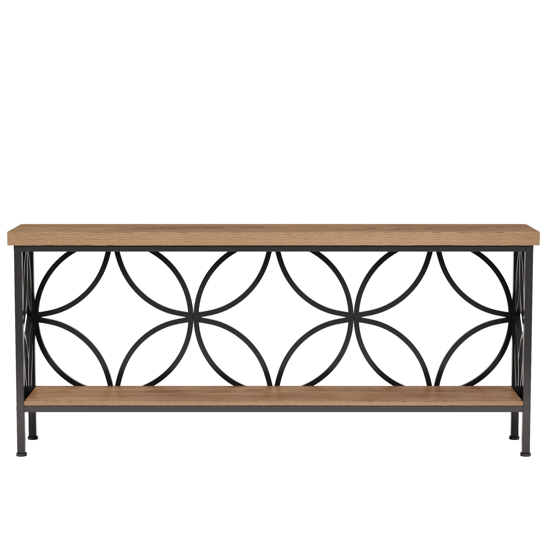 Fnova 70.9" Industrial Console Table, 2-Tier Wood Storage Narrow Sofa Table, Behind Couch with Metal Frame, for Living Room, Entryway, Foyer, Easy Assembly