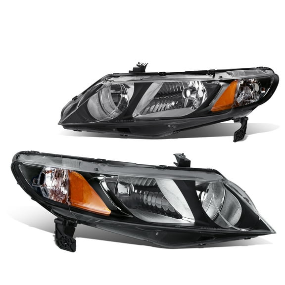 DNA Motoring Pair JDM Black Amber Headlight Replacement For 2006-2011 Honda Civic Sedan