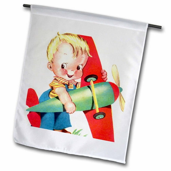 3dRose, playing With a Toy Airplane, 12 x 18 inch Garden Flag