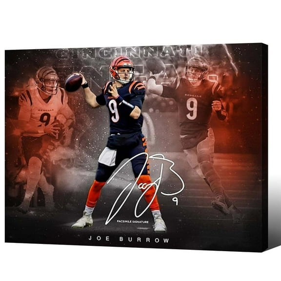 Framed Superstar Bengals Joe Burrow Signed Poster For Kids Fans Room Bedroom Wall Decor-American Football Posters Canvas Art Prints Picture For Teen Boy Birthday Gifts