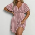 thumbnail image 2 of Plus Size Sundress, Casual Striped V Neck Short Sleeve Tunic Bohemian Dress Womens Formal Sexy Black Dress Red For Women Dress Curvy Try Before You Buy Dresses (XXL, Pink) ZMTing, 2 of 5