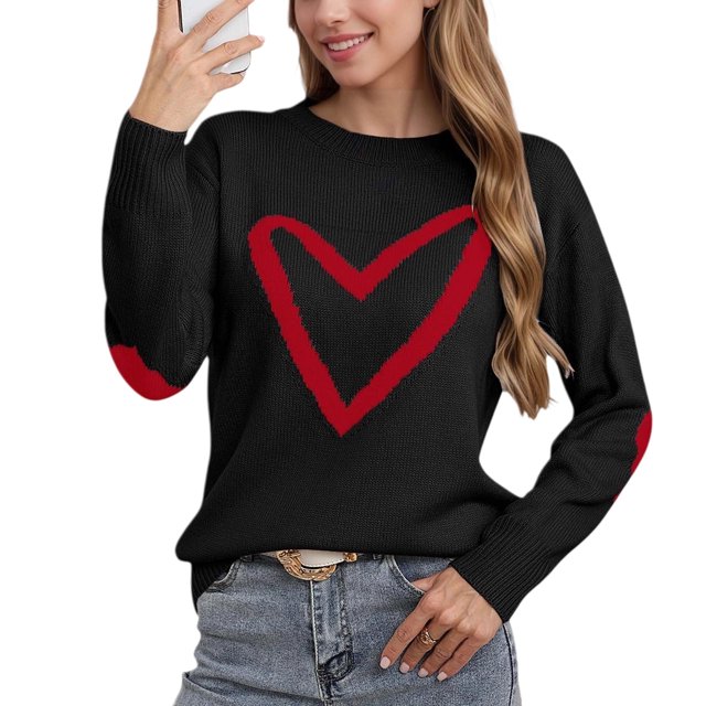 Suéter de cuello redondo para mujer, suéter de punto con cuello redondo para San Valentín, suéter con capucha europeo, top para mujer