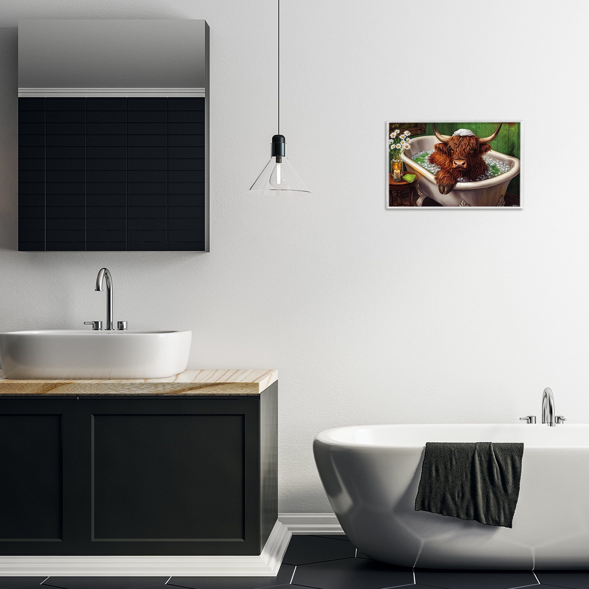 Highland in Candle Lit Bubble Bath White Framed Giclee Art, design by Momart
