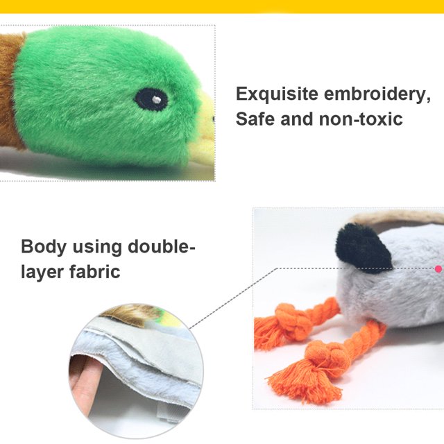 Pet Sound Toy Plush Duck Shape Animal Cleaning Chewing Biting Squeaky Interactive Funny Pets Training Chasing Squeaky Toys Entertainment Rope