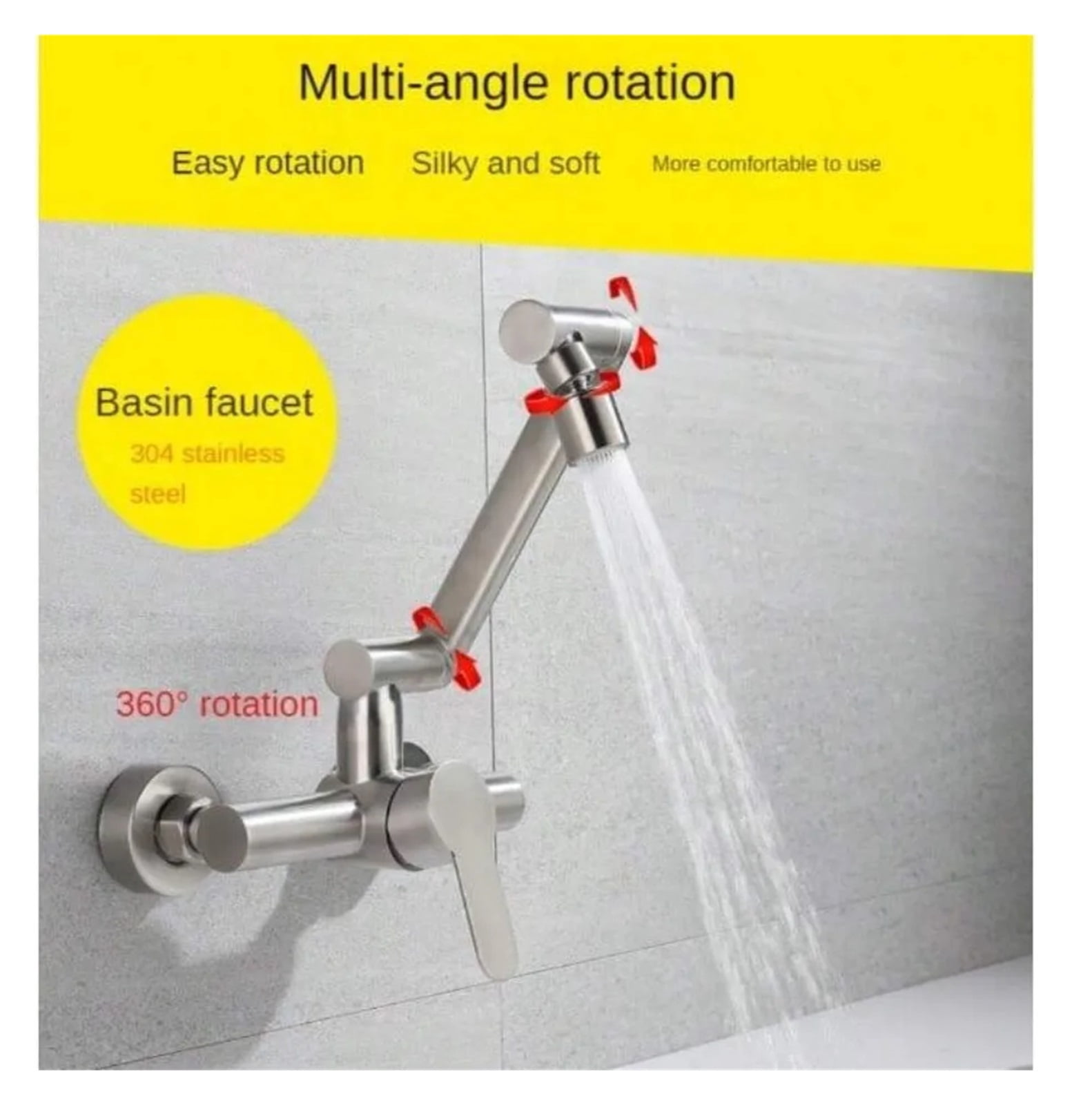 Kitchen Faucet Wall Mounted Bathroom Sink Mixer Taps, Hot And Cold Water 360 Degree Free Rotation