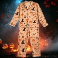 thumbnail image 2 of Yuncity Girls Pajamas Halloween Pumpkin Print Autumn Down Collar Long Sleeve Long Sleepwear Pjs Set Casual Lapel Home Sleepwear Size 2-3 Years Coffee, 2 of 3