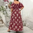 thumbnail image 4 of Munlar Plus Size Maxi Dresses for Women Red Vintage Flowy Short Sleeve Square Neck Floral Dress XL-4X, 4 of 9