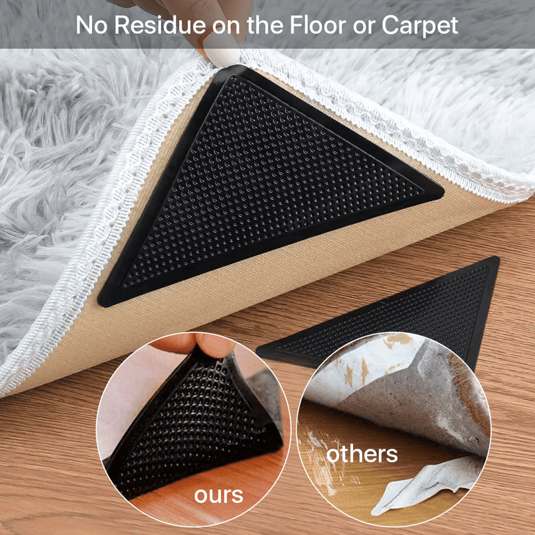 4/8/12 pcs Grippers For Rug, Non Slip Rug Pads Gripper For Hardwood Floors,  Anti Slip Carpet Tape For Area Rugs, PU Washable Removable Non-Marking  Carpet Sticker, Anti Curling Rug Non Slip Tape