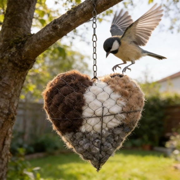 Handmade Alpaca Fiber Heart Bird Nesting Kit: Winter Shelter, Nest Material Holder for Garden Birds, Hummingbirds (Yard Gift) (1PC)