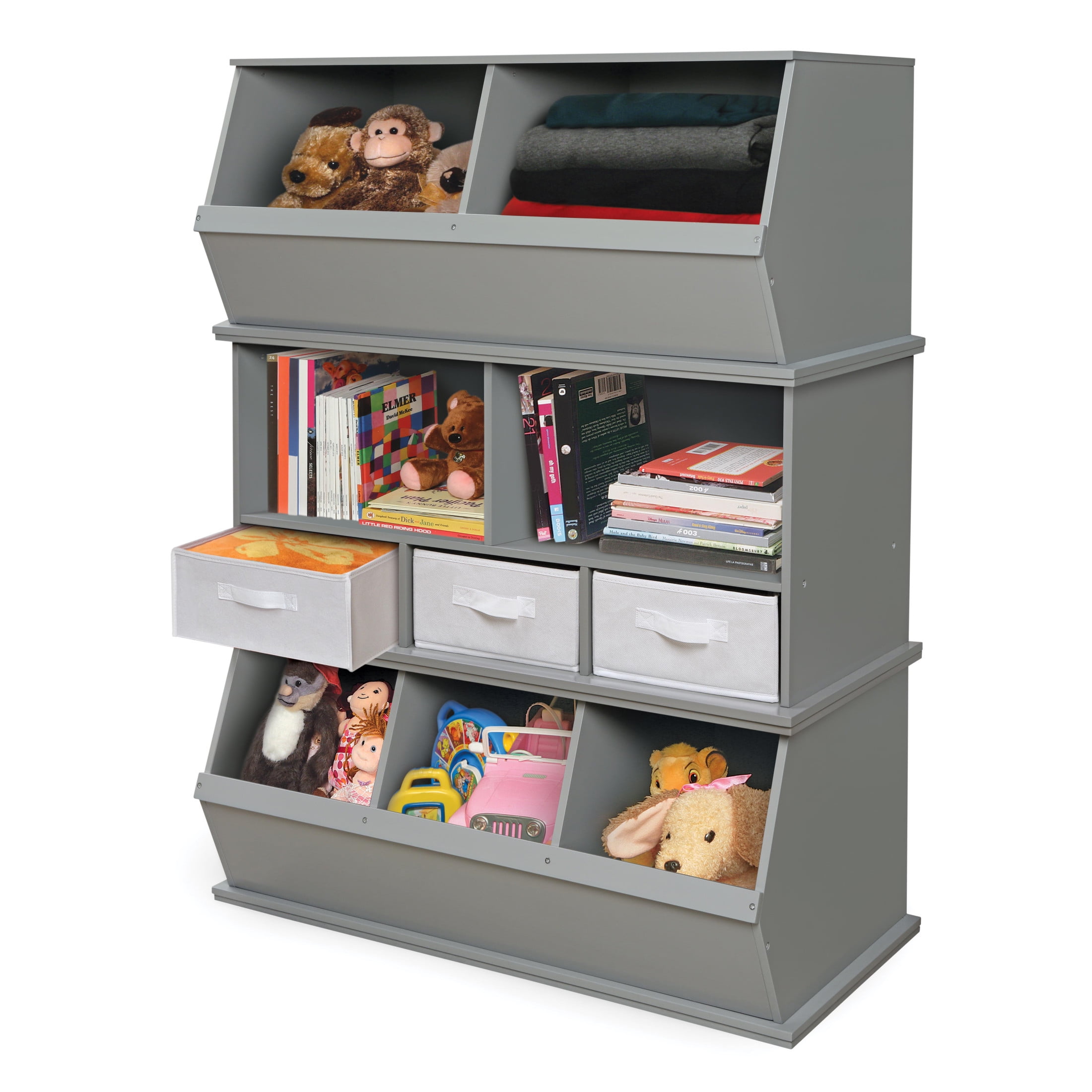 Badger Basket Children's 2-Bin Stackable Wooden Storage Cubby 5.3 Cu ft. – Gray