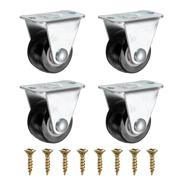 Uxcell 1" Fixed Caster Wheels, No Bearing Small Non-Swivel Casters Wheels for Furniture Drawers Storage Bins DIY Project 4Pcs Black