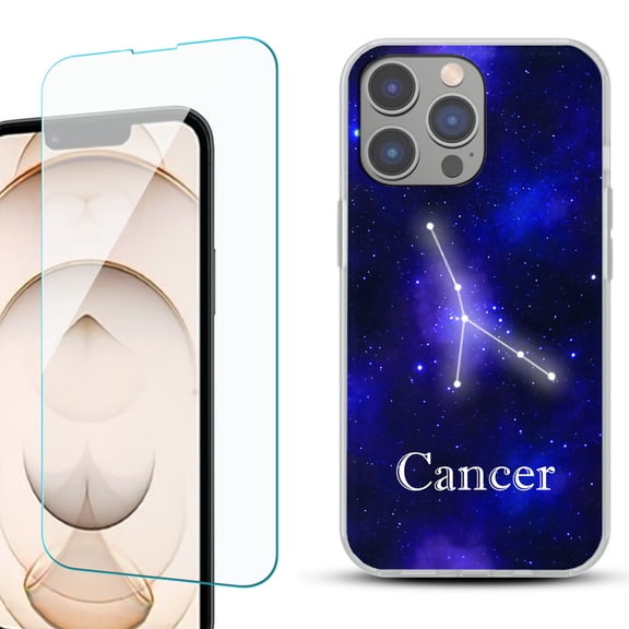 Slim-Fit Gel TPU Phone Case for iPhone 14 Pro, with Tempered Glass Screen Protector, by OneToughShield ® - Cancer