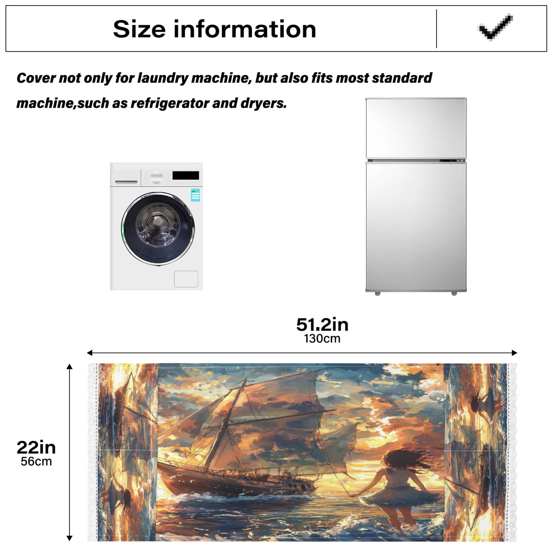 A Girl and SaiboatWasher and Dryer Covers Dust-Proof and Oil Resistant Fridge Cover with 4 Storage Pockets Washing Machine Top Cover for Laundry Kitchen Home 51.2 x 22 In