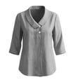 thumbnail image 5 of Womens Linen Shirts Summer 3/4 Sleeve Tops Dressy Casual Buttons V Neck Blouse Loose Fit Lightweight Tunic Tops,Gray,M, 5 of 8