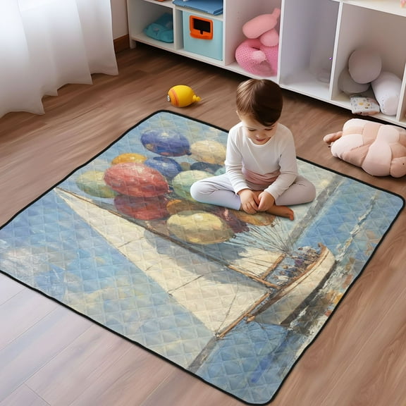WOBOGO Balloon Sailing Baby Playmats Extra Large Waterproof Rollable Activity Pads for Toddlers 50×50inch