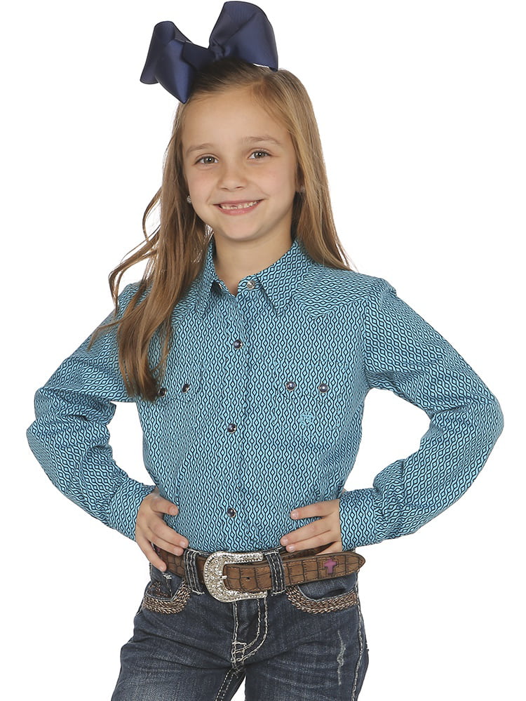 Roper Apparel Girls Blue Long Sleeve Snap Shirt - Walmart.com