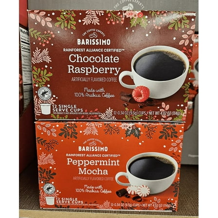 Barissimo Chocolate Raspberry & Peppermint Mocha Medium Roast 12 Cups 4.02oz 114g (2 Boxes)