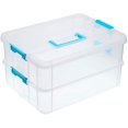 thumbnail image 1 of 2 Layer Stack & Carry Box, Plastic Multipurpose Portable Storage Container Box Handled Organizer Storage Box for Organizing Stationery, Sewing, Art Craft, Jewelry and Beauty Supplies Blue, 1 of 7