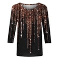 thumbnail image 4 of Women's 3/4 Sleeve Tunic Tops Loose Fit Flowy Y2K Tops Dressy Casual Floal Printing Vintage Spring Elegant Shirts Round Neck Blouse Fashion 2024 Summer Clothes for Teen Girls Black T Shirts XXXXXL, 4 of 5