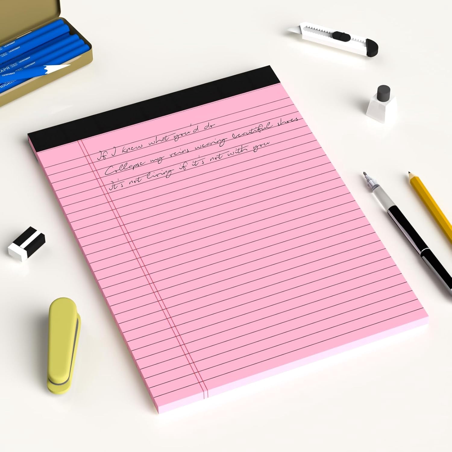 AllWays Plaza Legal Pads 8.5 x 11 Wide Ruled - Note Pads 30 Sheets/Pad - 20lb Colored Notepad Paper - Perforated Notepad with Sturdy Back - Pink, Purple, Yellow, Green, Blue, White