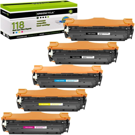 greencycle Compatible Toner Cartridge Replacement for Canon 118 CRG118 Toner 5 packs Set Works on Color imageCLASS MF8580Cdw MF8380Cdw MF8350Cdn MF726Cdw Printer - Black Cyan Yellow Magenta